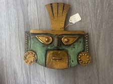 Vintage 1960s Peruvian Hammered Metal Face Mask Wall Art 9” Folk Art picture