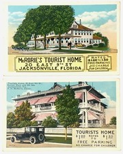 Postcards x2 Jacksonville Florida McRorie's Tourist Home Main & 9th Streets picture