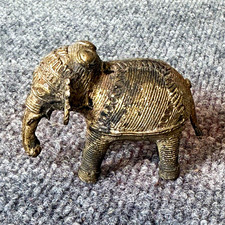 Vintage Indian Dhokra Brass Elephant Lost Wax Tribal Folk Art Figurine 3” picture