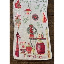 Vintage Country Store Linen Tea Towel Americana Farmhouse Rooster Kitchen Decor picture