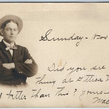 c1900s Handsome Handsome Man Bow Tie Hat Portrait RPPC Indianapolis IN Postcard picture