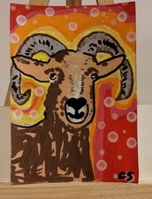 ACEO - Original Acrylic Painting Brown Goat- Signed Art, SpookieCreations picture
