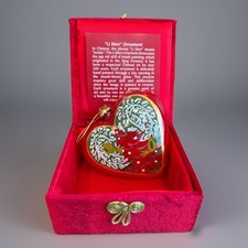 2011 Pier 1 Li Bien Ornament Reindeer, And Doves Red Heart Ornament with Box picture