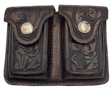 Vintage S.D. Myres El Paso Texas Hand Tooled Leather Double Ammo Pouch picture