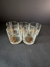 Vintage Federal Glass Baronet Lion Crest Cocktail Shot Glasses Gold Set of 5 picture