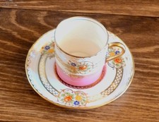 Vtg Aynsley England B179 Pink & White Floral  Porcelain Demitasse Cup & Saucer  picture