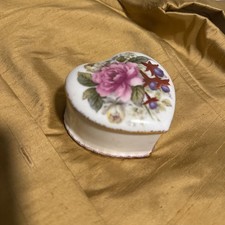 Vintage Flambro Summer Rose Fine Bone China Pink Peony Heart Jewelry Trinket Box picture
