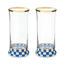 NEW Mackenzie-Childs Royal Check Highball Glass Set of 2 in Original Box picture