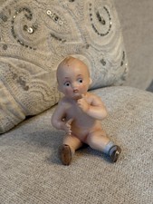 Antique German Bisque Googly Character Baby Figurine Luster Shoes 3” Heubach? picture