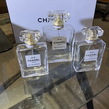 Vintage Chanel # 5 Perfume Set 3 Glass Bottles w/Box picture