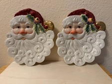 Set 2 Fitz And Floyd Santa Face Serving Plates Wall Hanging Christmas picture