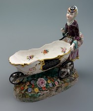 Antique 1880-90 Hand Painted Sitzendorf Porcelain Figure Flowers Wheel Barrow picture