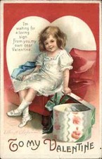Valentine Gift Box Happy Little Girl Embossed Ellen Clapsaddle  c1910 Postcard picture