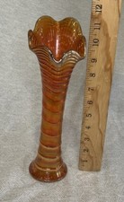 Vintage Imperial Marigold Carnival Glass Ripple Fluted Swirl Vase picture
