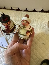 Pier 1 Thanksgiving Pilgrim Couple Ornaments Turkey Pumpkin Glitter Set of 2 picture