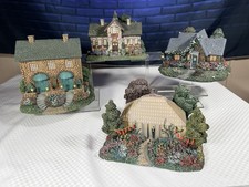 4pc Vintage Thomas Kinkade Hawthorne Village Lighted Resin Christmas Cottage Set picture