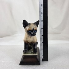 Vintage Hand Painted Siamese Cat Figurine Ceramic Blue Eyes on Base 6