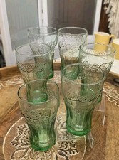 Vintage Coca Cola Green Glass 16oz Contour Tumbler Flared Libbey Coke Cup Lot Of picture