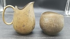 MCM Copper Brass Etched Creamer/Sugar Set India Style picture