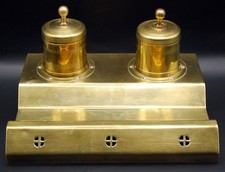 Antique Dutch Art Nouveau Brass Double Inkwell Jan Eisenloeffel Nieuwe Kunst picture