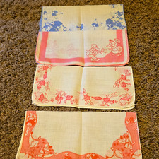 Vintage Lot of 5 Cartoon/Character Animal Print Handkerchiefs / Pink/ Blue/brwn picture