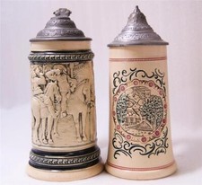 Two Antique German Beer Steins by A.Diesinger Castle and Soldiers c.1890s picture