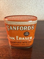 Vtg Sanford's Ink Eraser Advertising Tin & Bottles Removes Stains Cloth & Paper picture