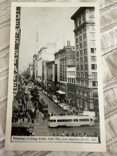 Los Angeles Postcard RPPC  California Broadway North From 7th Trolley Streetcars picture