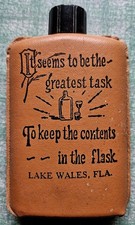 Vintage Lake Wales, FL Souvenir Glass Flask Encased in Leather w/ Bakelite Lid picture