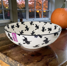 Wicked Witch On Broom Silhouette Stoneware Serving Bowl 10
