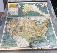 Vintage 1930s Cram’s Pull-Down School Map United States Classroom School Map picture