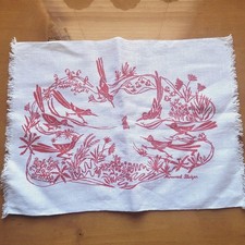 Vtg Harwood Steiger Placemats Roadrunners Cactus White Red Set of 3 Arizona USA picture