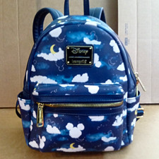 Loungefly Disney Mickey Mouse Blue White Yellow Cloud Moon Print Mini Backpack picture