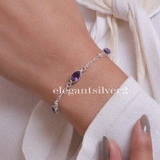 Amethyst Bracelet 925 Sterling Silver Purple Gemstone Jewelry Handmade Bracelet picture