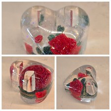 Vtg Lucite Easter Seals Heart Glitter Roses Pen Holder Desk Paperweight picture
