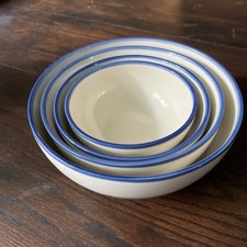 Set of 4 Vintage DDR East Germany Nesting Crockery Mixing Bowls Blue & White picture