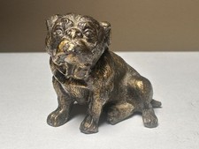 Antique Vienna Style Solid Bronze Miniature Sitting Pug Dog Figurine Heavy 1.5