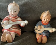 Vintage Hummel Style Lute Girl Figurines Gold Castle Japan W Germany Pair picture