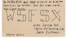 QSL  1947  New Orleans LA   radio card picture