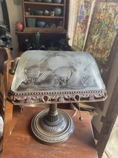 Bankers Desk Lamp Frost Etched Glass Tilting Shade Bronze 15” Tall Vintage picture