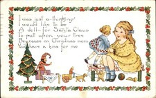 Christmas Girl with Doll and Santa Verse Whitney c1900s-10s Vintage Postcard picture