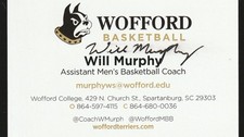 WOFFORD TERRIERS BSKB ASST COACH WILL MURPHY SIGNED BUSINESS CARD RARE picture
