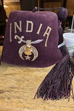 Vintage Maroon Shriners Fez Hat India  Temple Size 7 5/8 picture