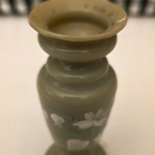 Green & White Ceramic Bottle Vase, Floral Flower Pattern, 1-Pack picture
