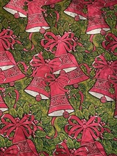 VTG CHRISTMAS FUCHSIA BELLS GREEN HOLLY FOIL WRAPPING PAPER GIFT WRAP 1960 picture