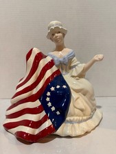 Vintage Betsy Ross Style Ceramic Figurine American Flag Patriotic Americana picture