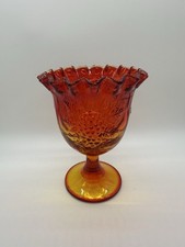 Vintage L.E. Smith Amberina Ruffled Edge Pedestal Dish Grape Pattern Cadmium UV picture