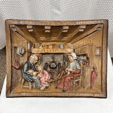 Vintage French 3D Bas-Relief Plaque Rustic Hearth Scene Galerie d’Art Simon Metz picture