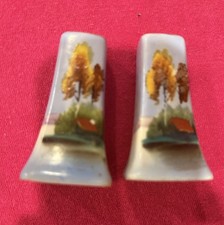 VTG Porcelain Square Salt & Pepper Shakers Set Goldleaf Top Made In Japan picture