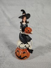VTG Tii Collections Handcrafted Witch On Stacked Pumpkins Halloween picture